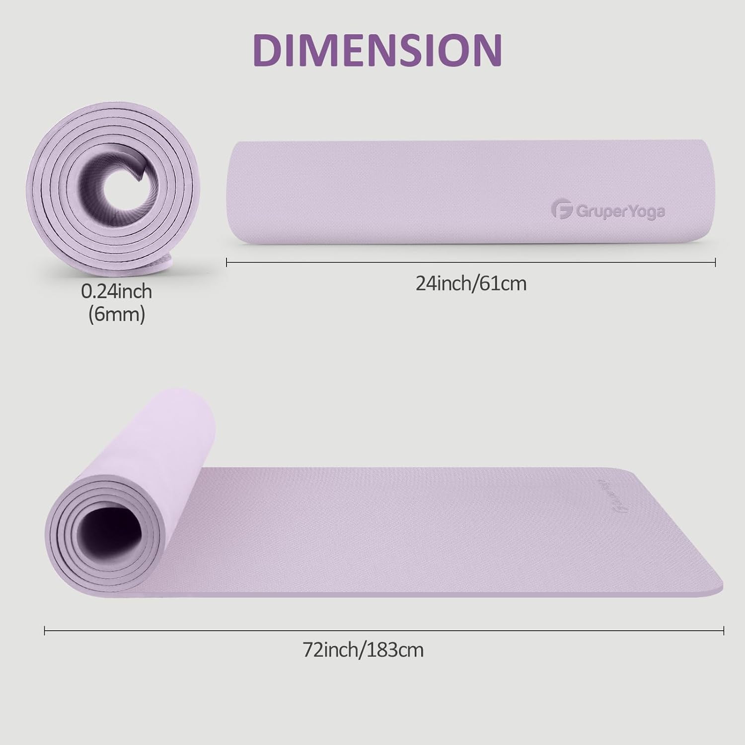 Gruper Yoga Mat Non Slip, 72&Prime;L X 24&Prime;W X 0.24&Prime;/0.32&Prime;TH, Anti-Tear Exercise Mat wi