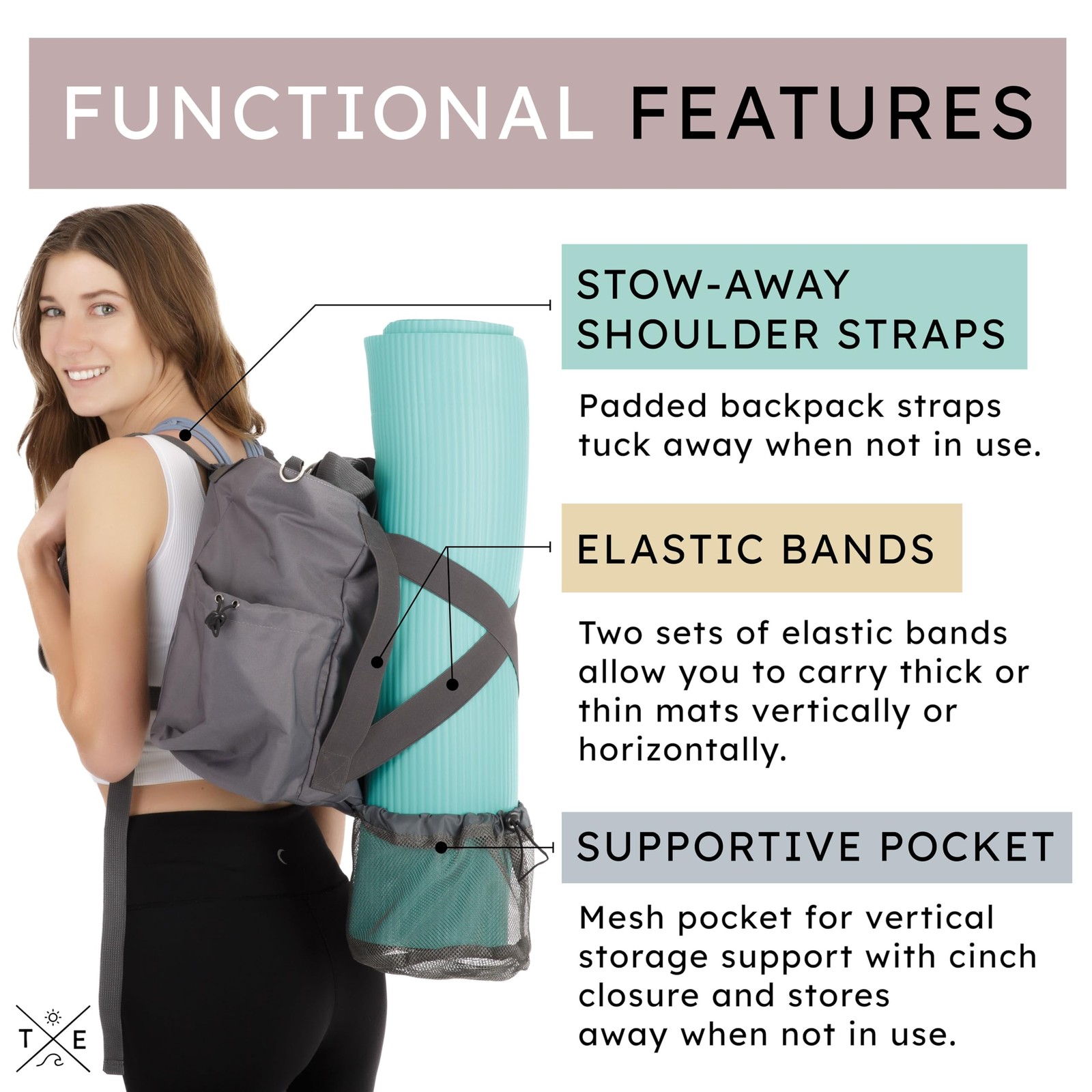 Yoga Mat Bag with Convertible Backpack Straps, Multiple Pockets, and Secure Z…