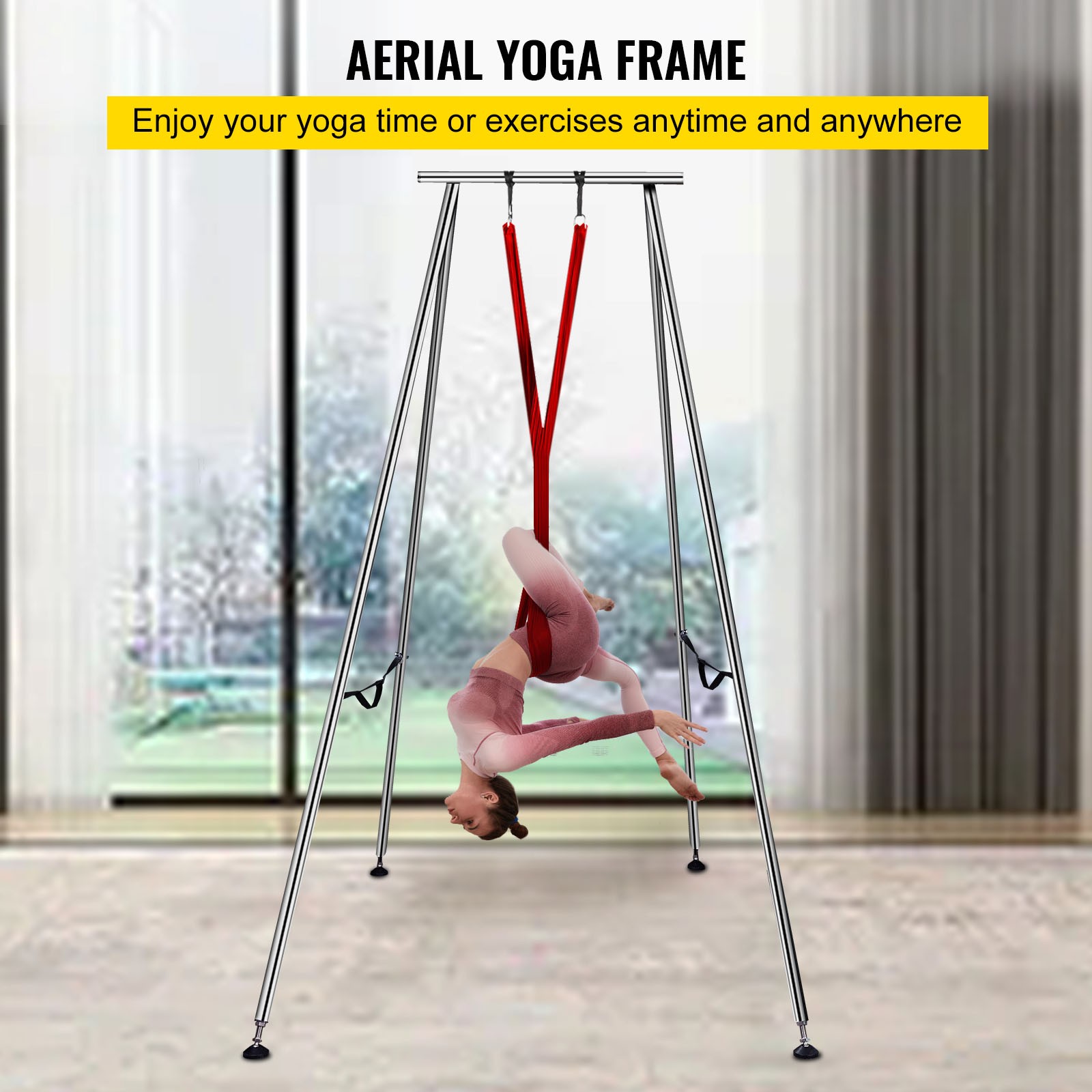 Uimoso Aerial Yoga Frame w/ Swing Bar 20Ft Silk Set for Trapeze and Hammocks