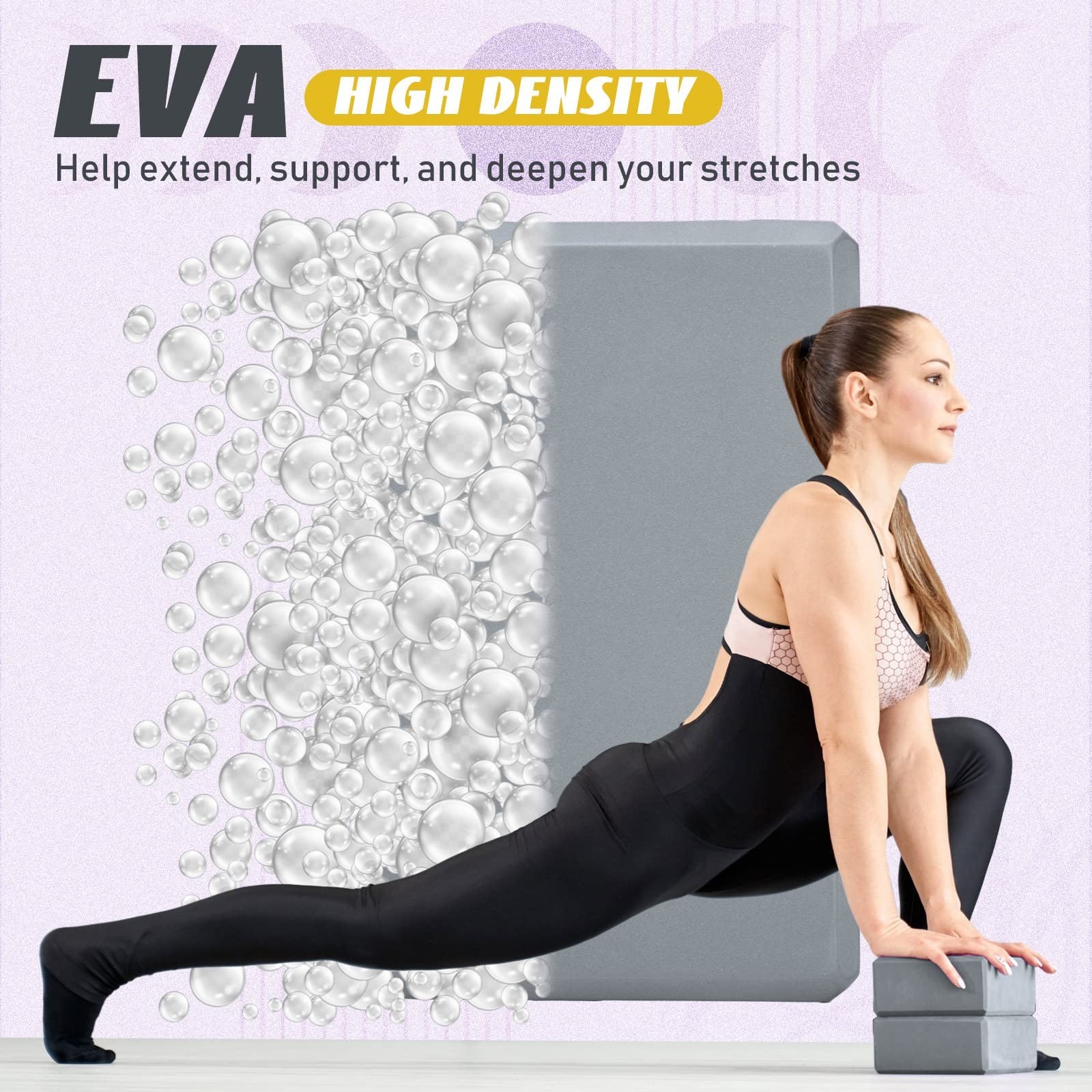 6 Pack Yoga Blocks Bulk 9 x 6 x 4 Inch Eva Foam Lightweight Yoga Bricks Non S…