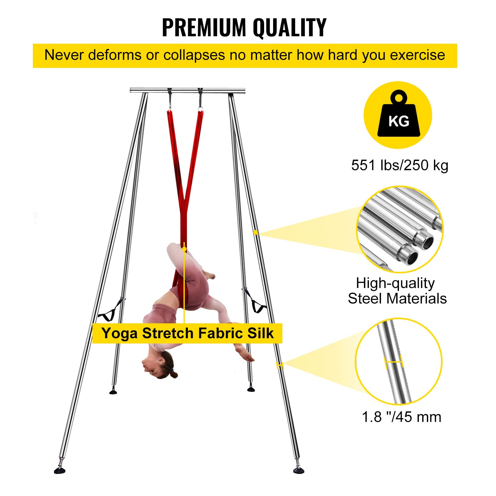 Uimoso Aerial Yoga Frame w/ Swing Bar 20Ft Silk Set for Trapeze and Hammocks