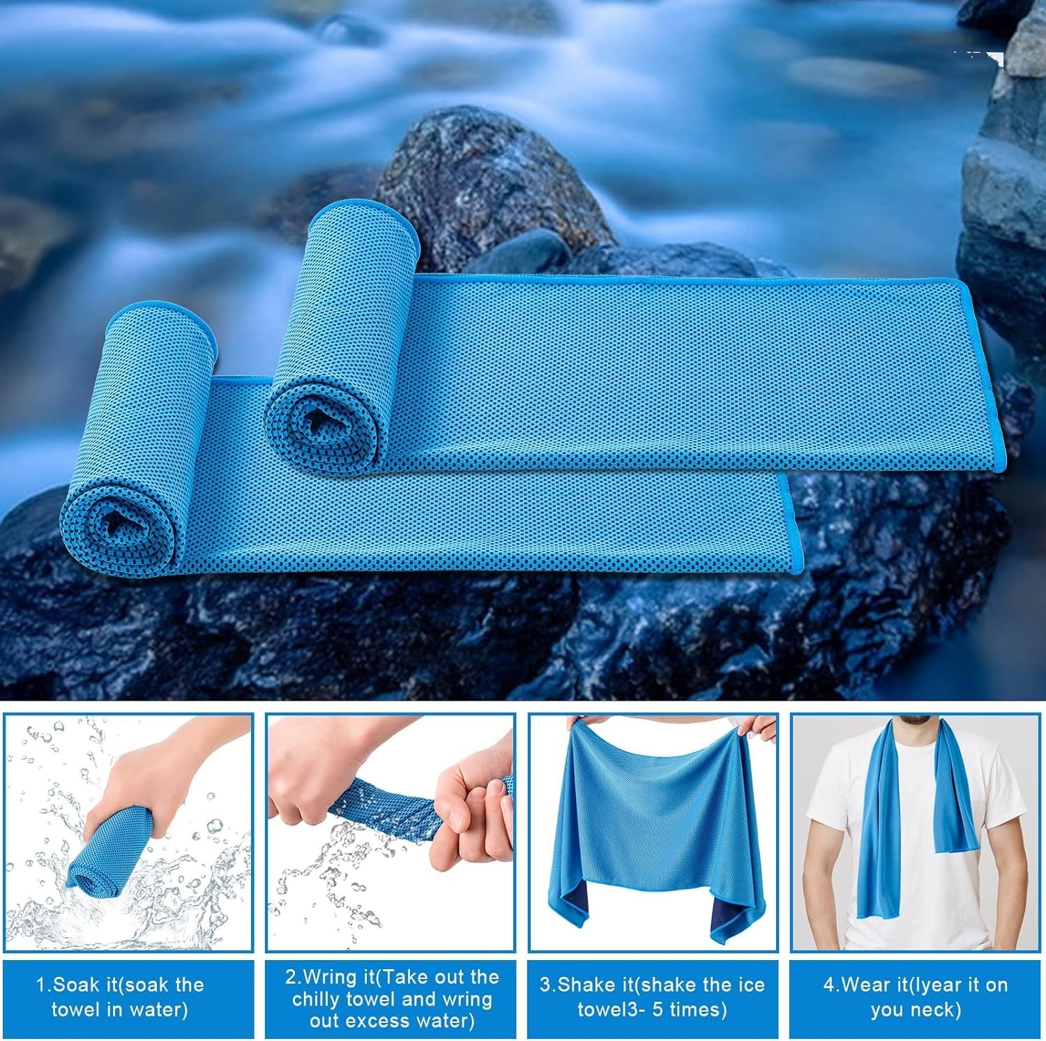Cadono 4 Pack Cooling Towel 40X12 Soft Breathable Chilly Towel Ice Towel