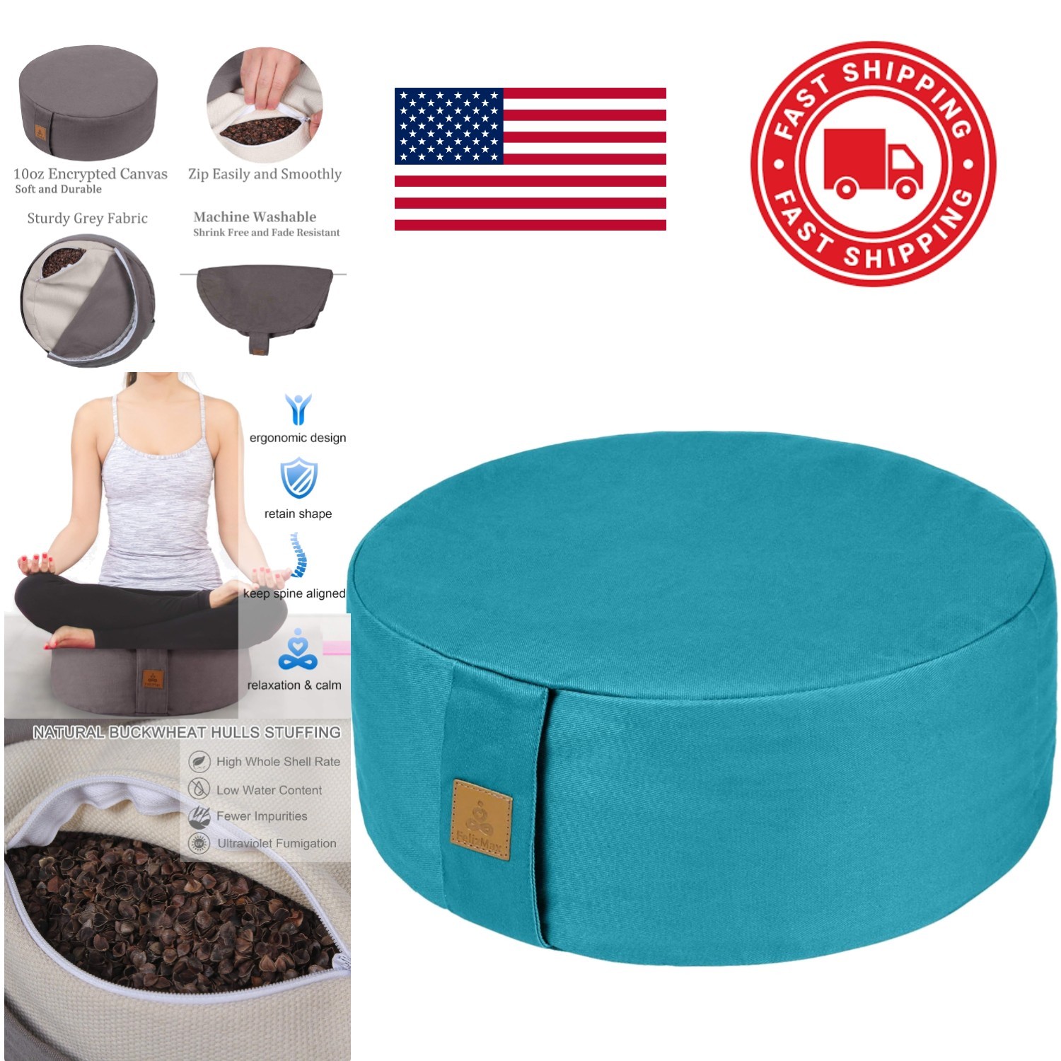 Round Zabuton Meditation Pillow 16 Inch Yoga Bolster For Floor Sitting