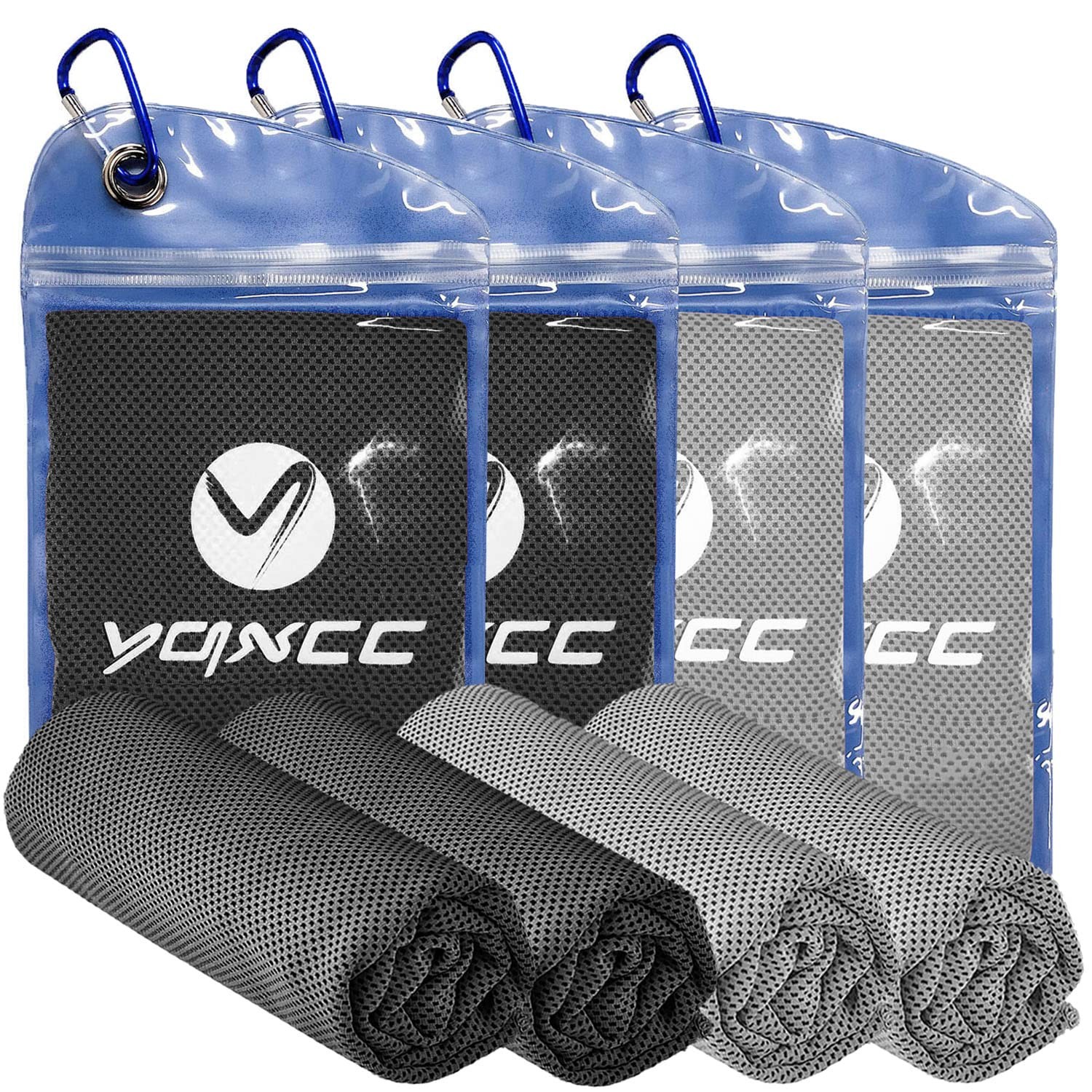 YQXCC 4 Pack Cooling Towels (47&Prime;x12&Prime;), Ice 47&Prime;x12&Prime;, Dark Gray*2/Light Gray*2