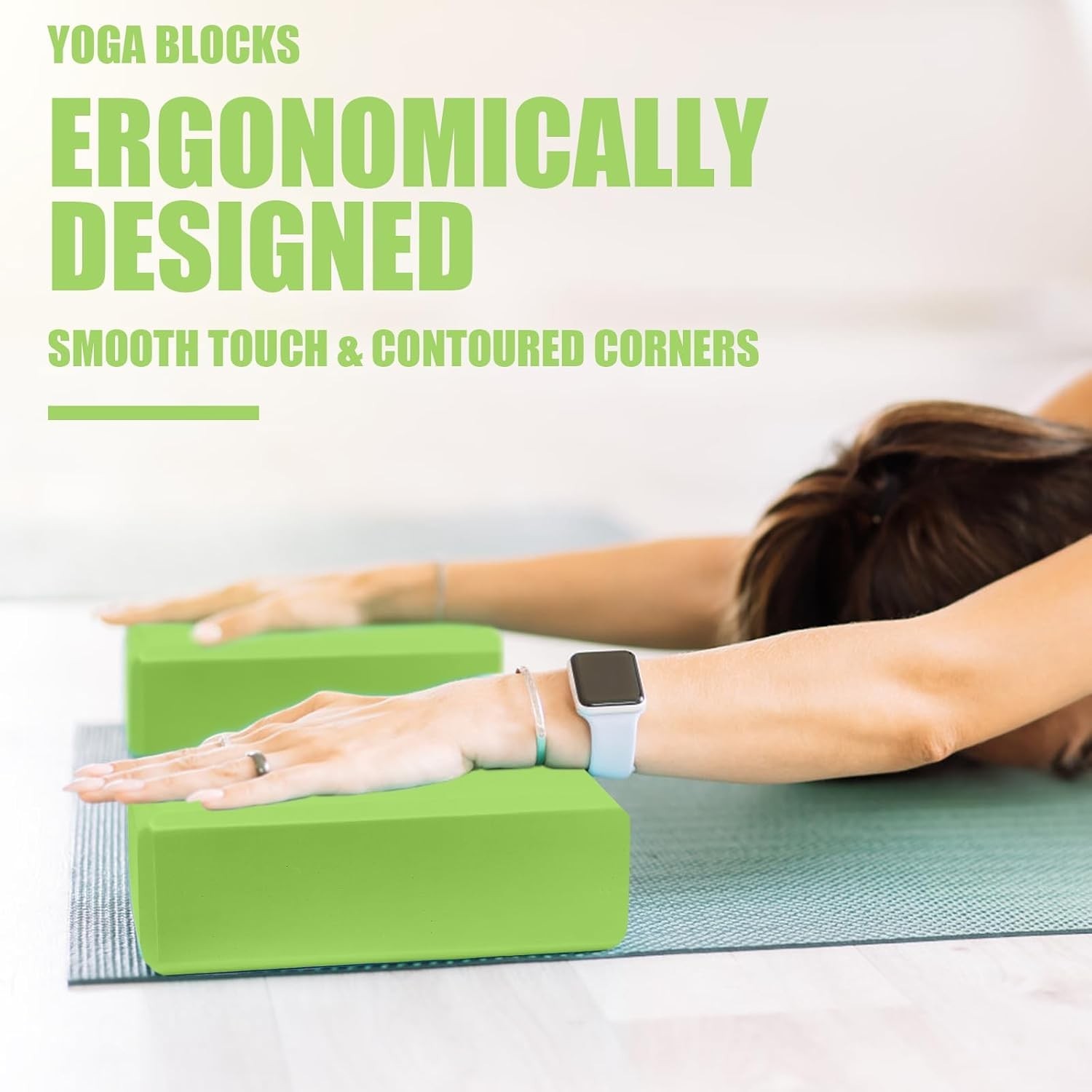2 Pcs Avocado Green Yoga Blocks – 9&Prime;L x 3&Prime;W x 6&Prime;H | Lightweight & Non-Porous