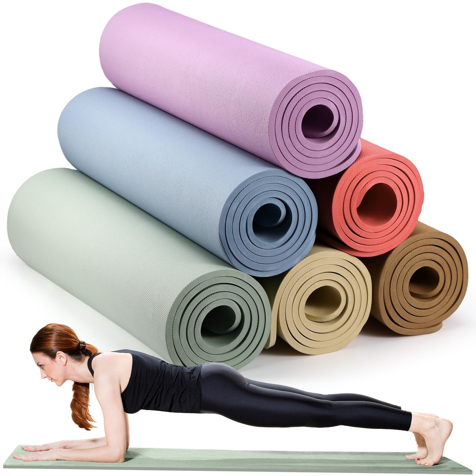 Timgle 6 Pcs 10mm Thick Yoga Mat Bulk 68 x 24 Inches Anti-slip Tear-resistant…