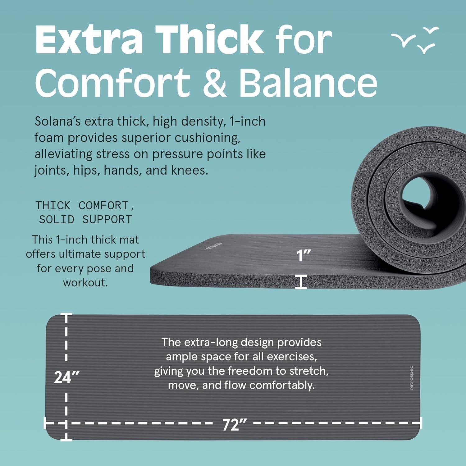 71×24 Inches Extra Thick Yoga Mat 1-Inch High-Density Foam – Roll-Up Exercise…