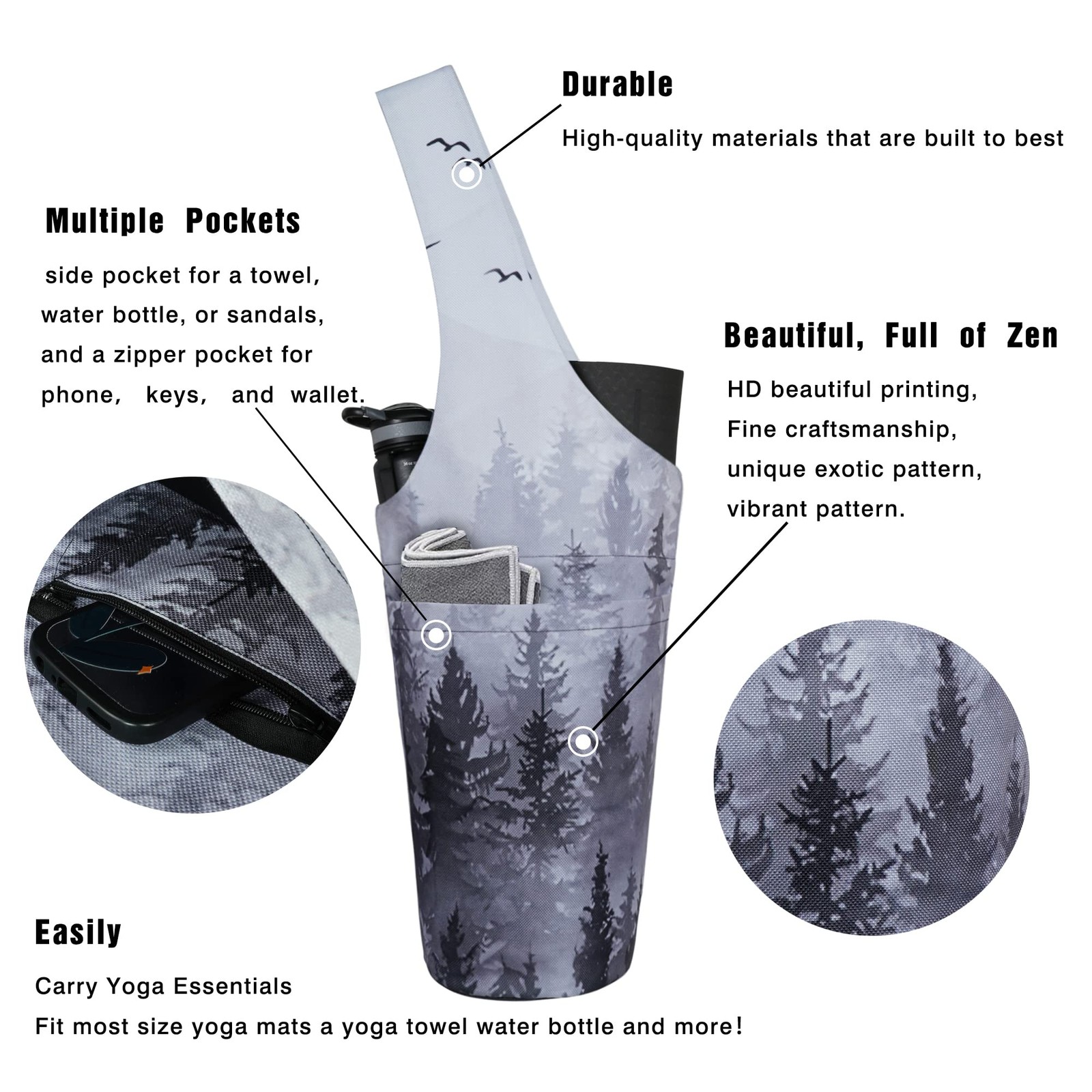 Yoga Mat Bag with Large Size Pocket and Zipper Pocket Long Tote Fit Most Size…
