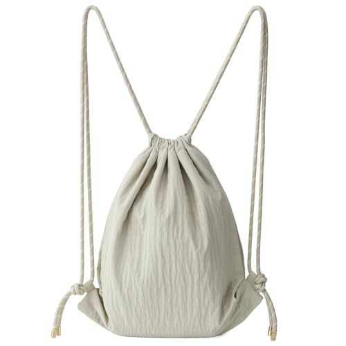Beige Plaid Drawstring Backpack – Lightweight Cinch Beigeplaid/Polyester