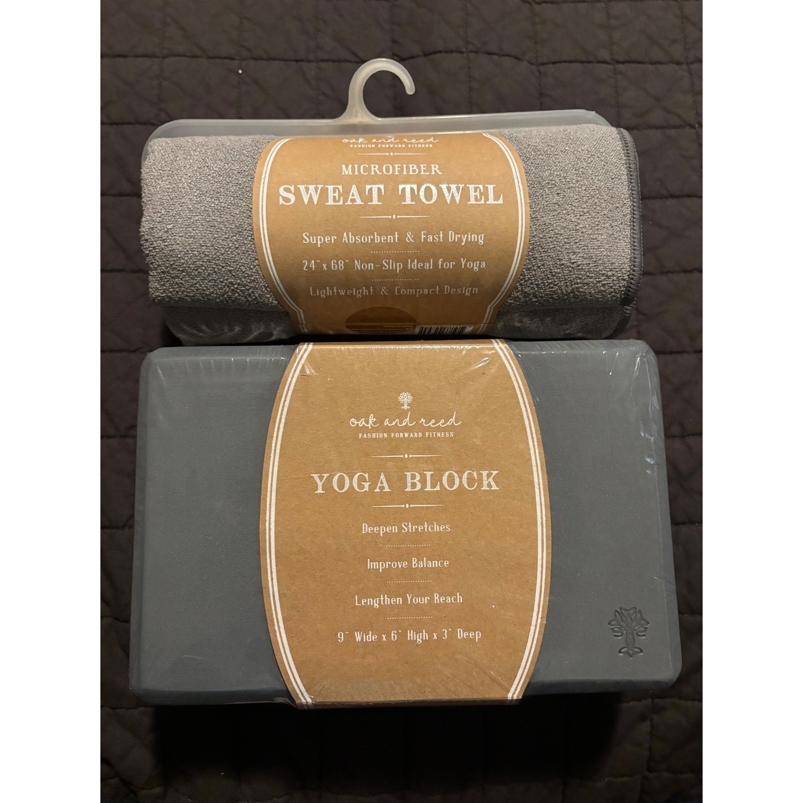 Oak and Reed Yoga Block & Sweat Towel Set Gray Fitness Workout Exercise