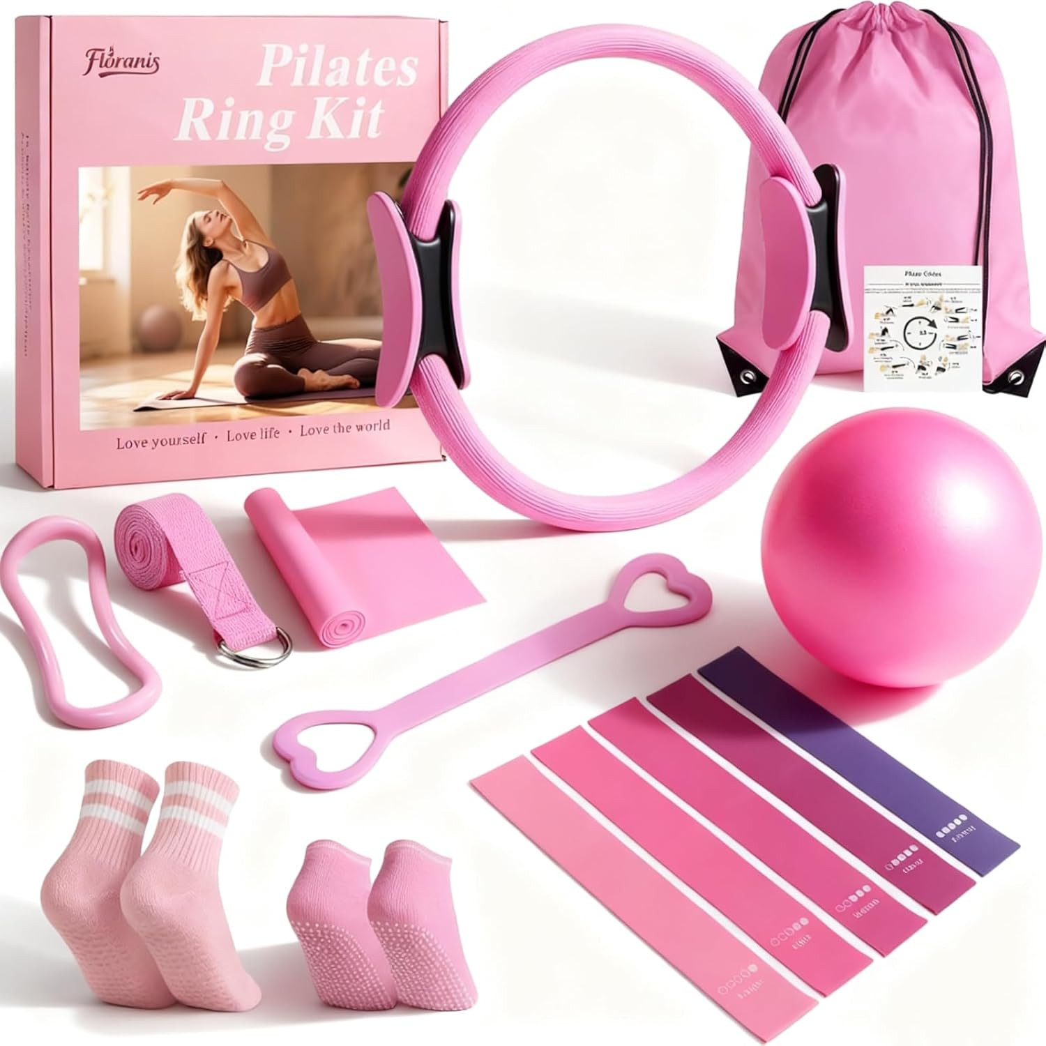 Home Pilates Essentials Kit for Women Pink Ring and Ball Pilates Set Equipment,