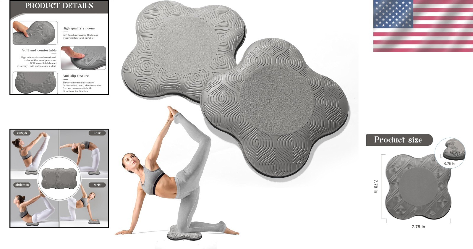 2 Pack Yoga Knee Pads Extra Thick Foam Support Elbow Wrist Rest Grey