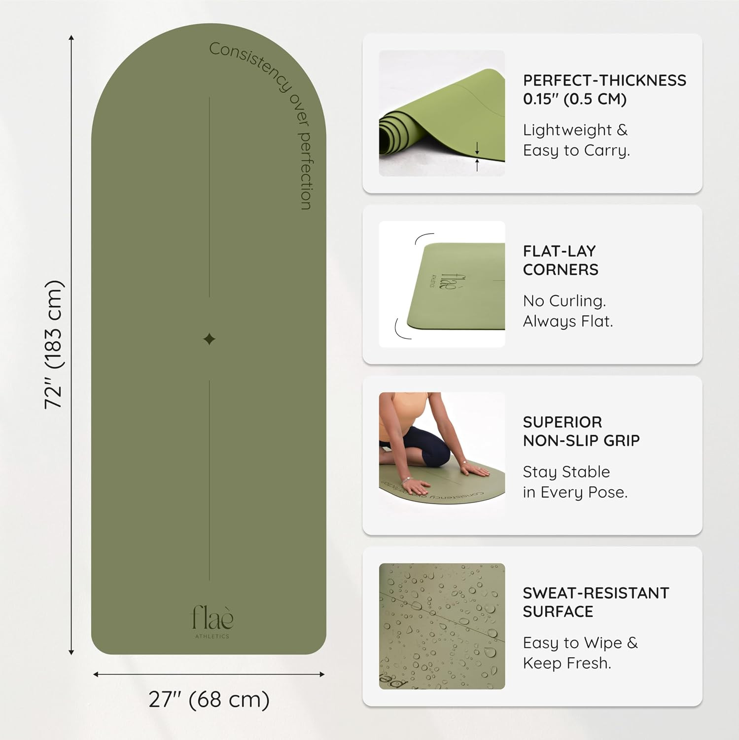 Arch-Shaped Yoga Mat, Eco PU Rubber, Non-Slip Exercise Mat for Yoga, Pilates, Ho