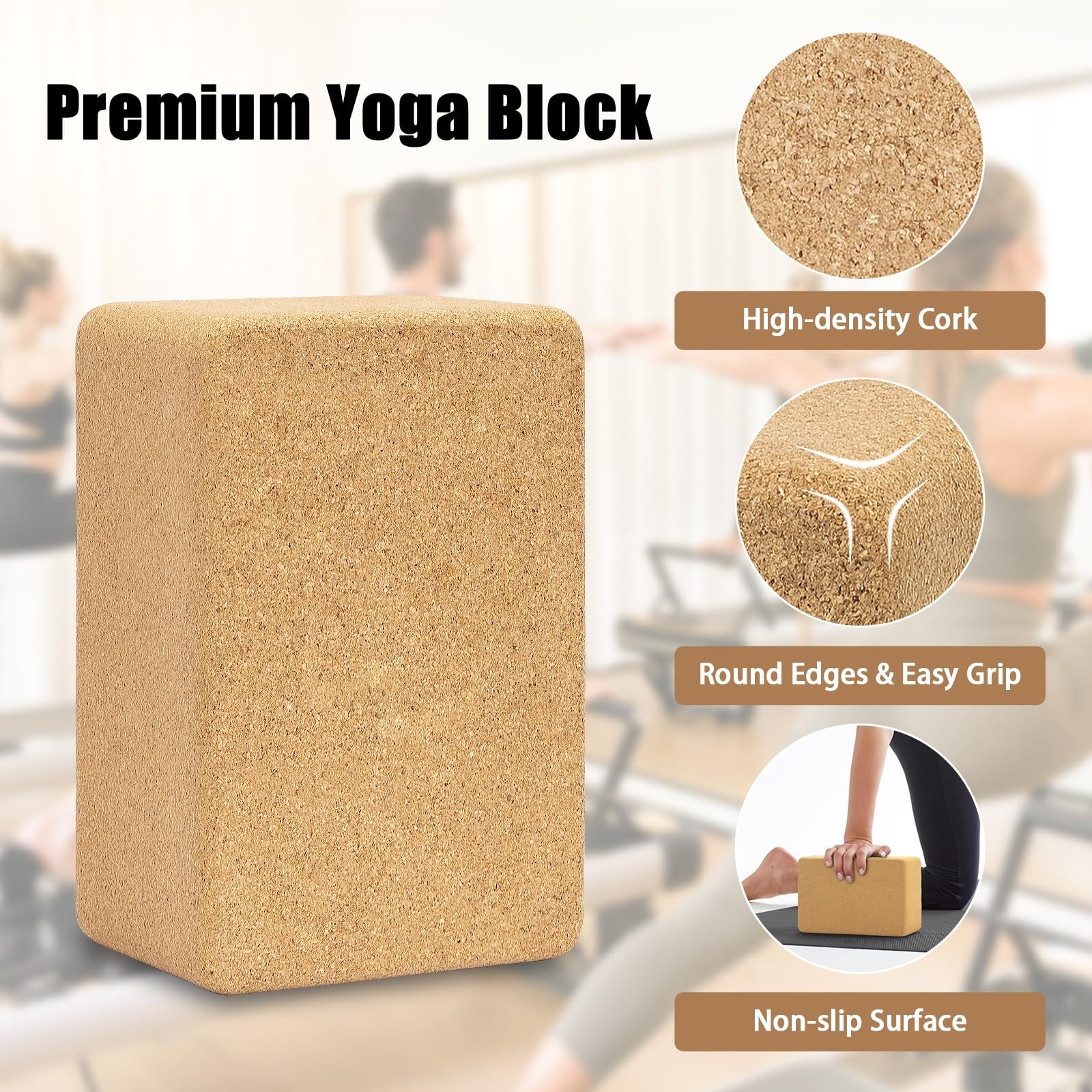 Natural Cork Yoga Block Premium EcoFriendly Balance Brick Pilates Accessory