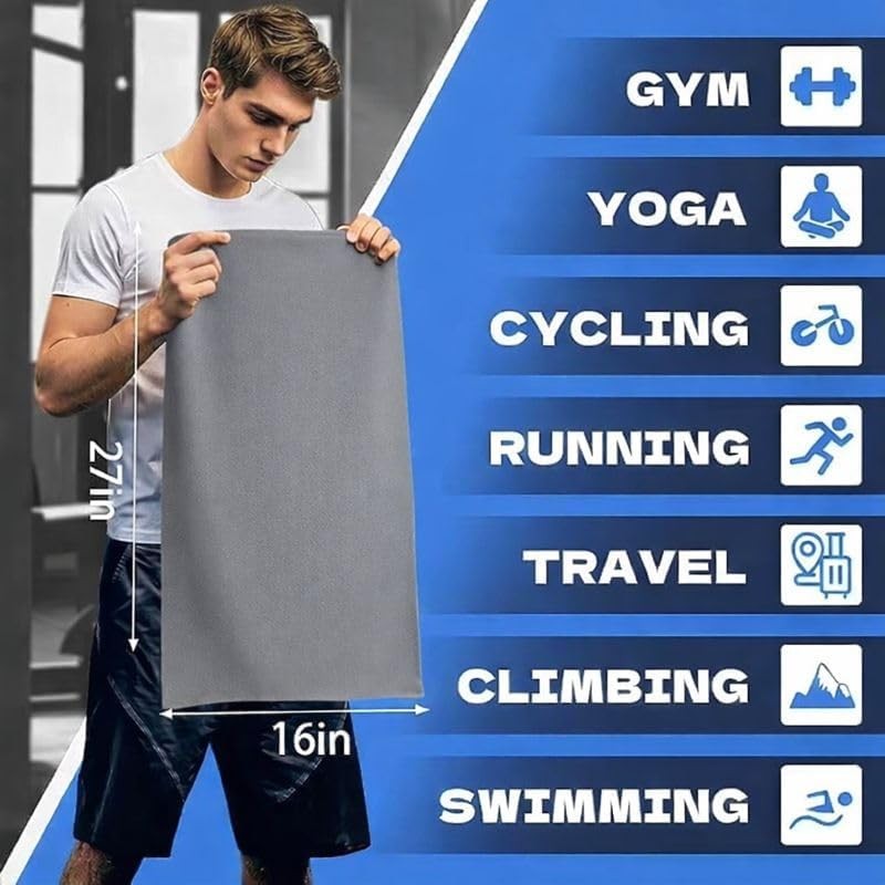 Quick D. Microfiber Gym Towels 16×27 Inch – 5 Pack, Quick Dry, Soft &