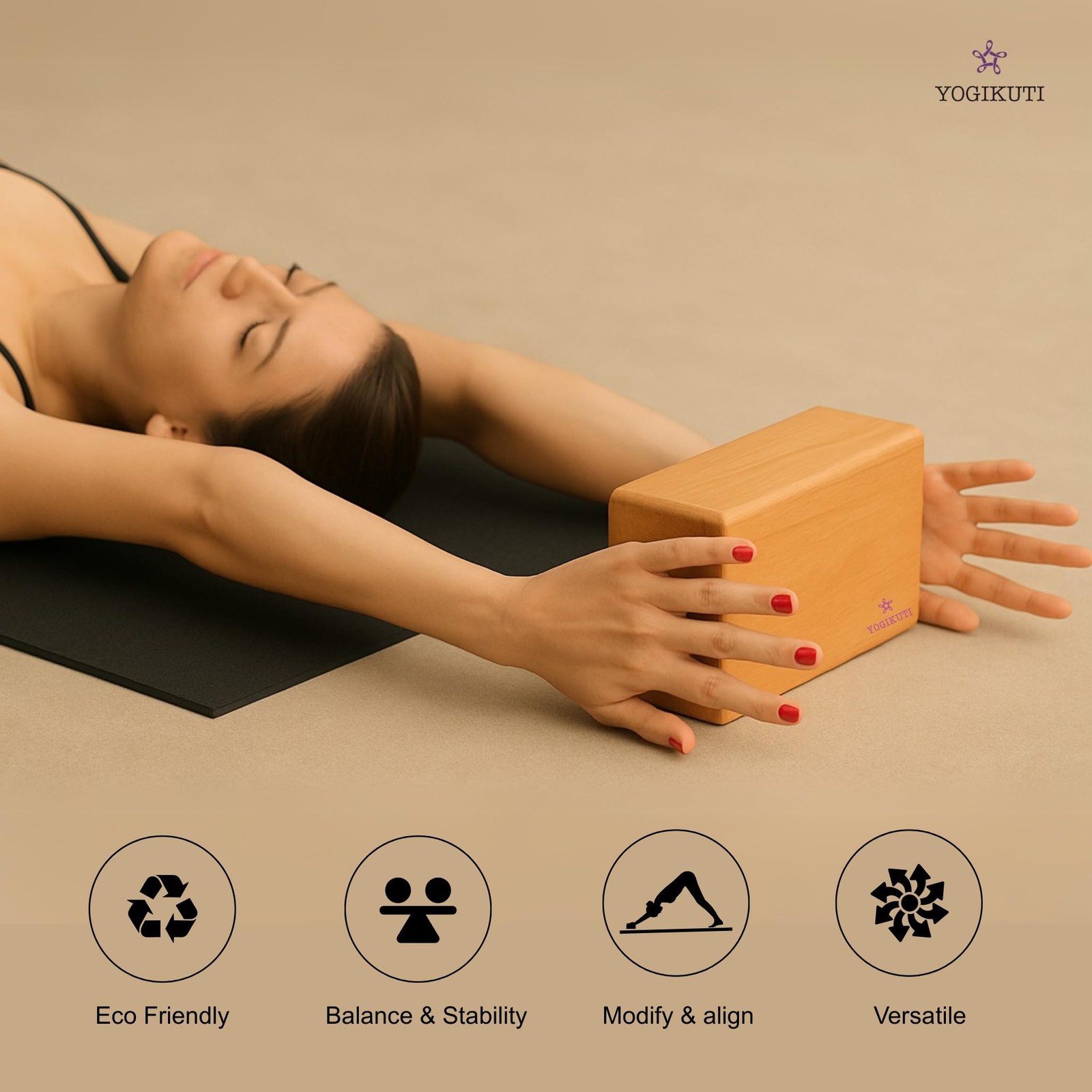Yogikuti Bamboo Yoga BlockPremium Wooden Support Block for Iyengar Yoga, NonS…